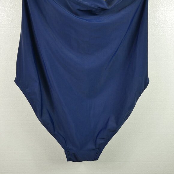 Merona One Piece Slimming Swimsuit Womens Size L Twist Bust Navy Blue White - Picture 5 of 7